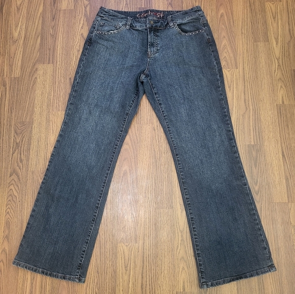 Contrast Women’s Size 13 Studded Y2K Mid Rise Bootcut Dark Denim Jeans 2000s B76 - Picture 1 of 10